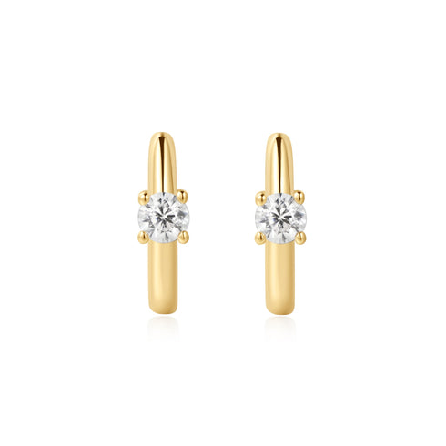 Gold Solitaire Cubic Zirconia Mini Huggies